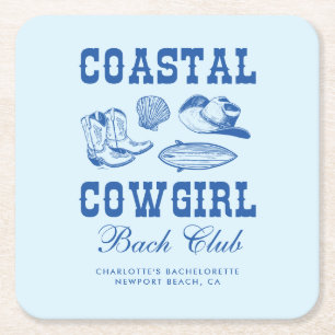 Coastal Cowgirl Bachelorette Weekend Square Paper Coaster