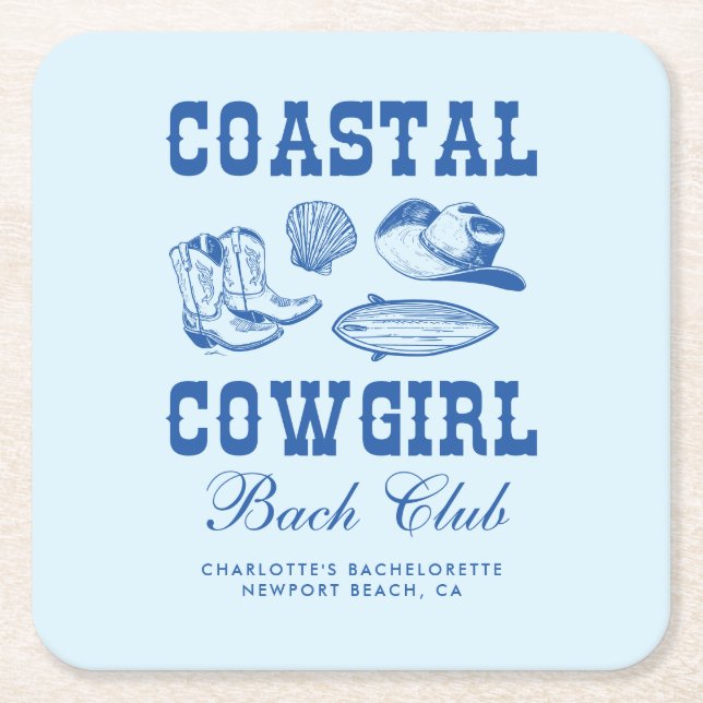 Coastal Cowgirl Bachelorette Weekend Square Paper Coaster (Front)