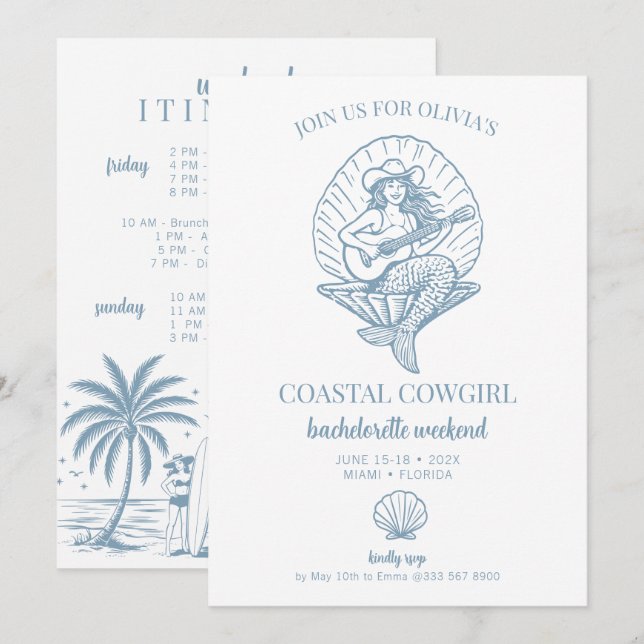 Coastal Cowgirl beach bachelorette weekend  Invitation (Front/Back)