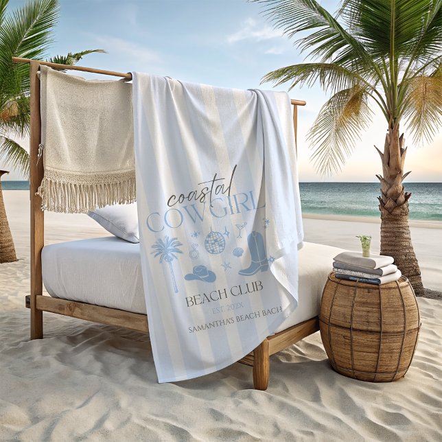 Coastal Cowgirl Beach Club Bachelorette Favours Beach Towel (Coastal Cowgirl Bachelorette Favors Personalized Beach Towel)