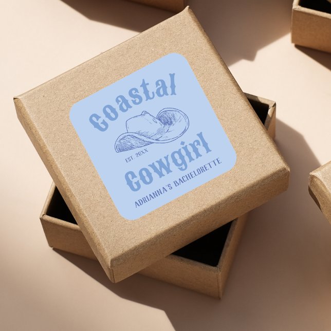 Coastal Cowgirl Beach Club Bachelorette Square Sticker (Coastal Cowgirl Beach Club Bachelorette Square Sticker)