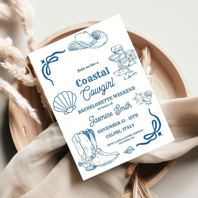 Coastal Cowgirl Blue Hand Written Bachelorette  In Invitation (Creator Uploaded)