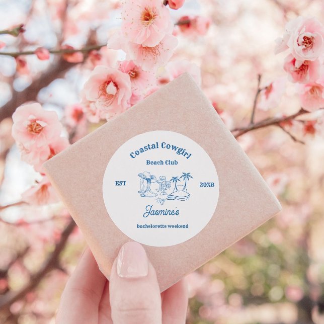 Coastal cowgirl Blue Ocean Bachelorette weekend Classic Round Sticker (Creator Uploaded)