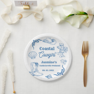 Coastal cowgirl Blue Ocean Bachelorette weekend Paper Plate