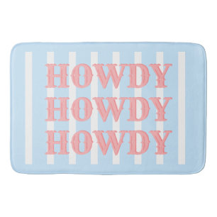Coastal Cowgirl Blue Stripes Howdy Bath Mat