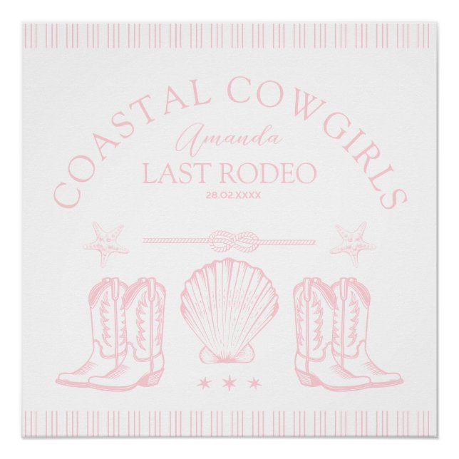 Coastal Cowgirl Boots Western Bachelorette Party Poster (Front)