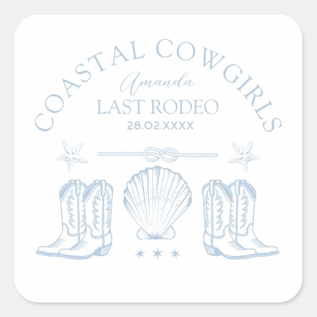 Coastal Cowgirl Boots Western Bachelorette Party Square Sticker (Front)