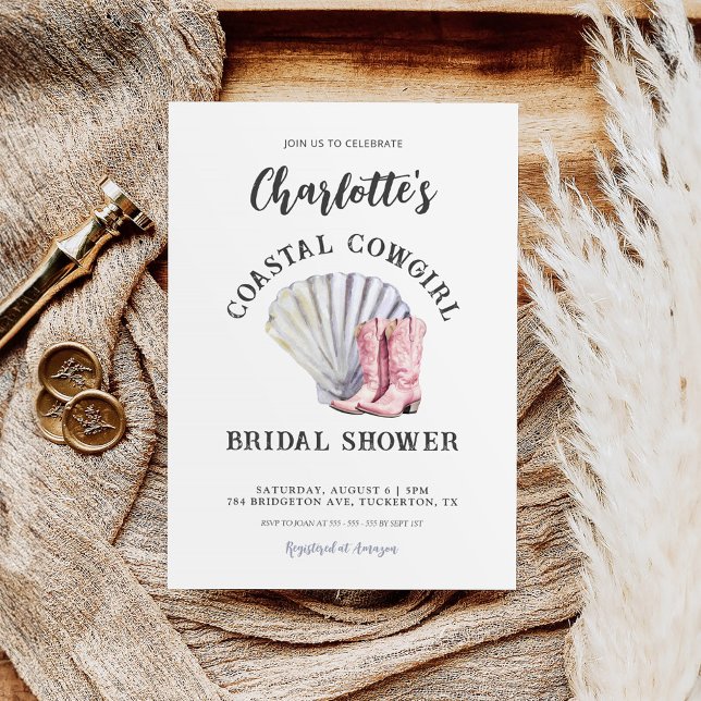Coastal Cowgirl Elegant Bridal Shower Invitation (Creator Uploaded)