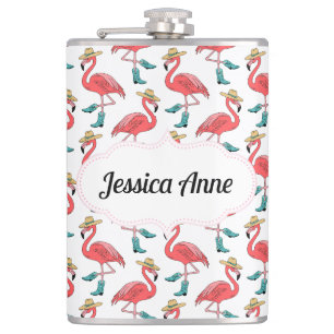 Coastal Cowgirl Flamingo Custom Name Hip Flask