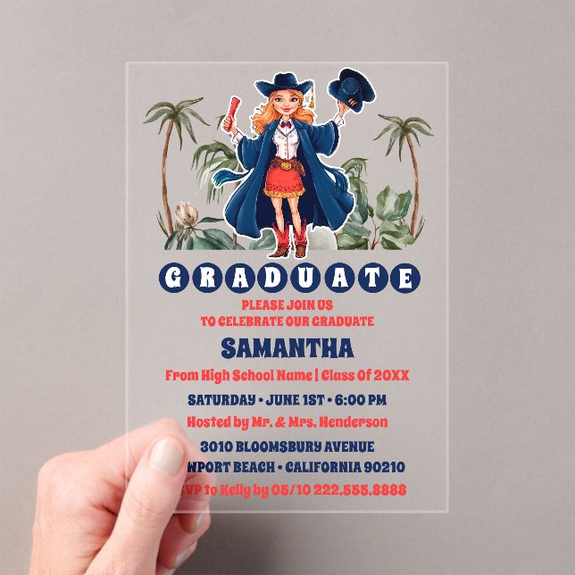 Coastal Cowgirl Graduation Party Acrylic Invitations (Insitu (Handheld))