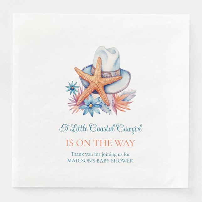 Coastal Cowgirl Hat and Seashells Paper Dinner N Napkin (Front)