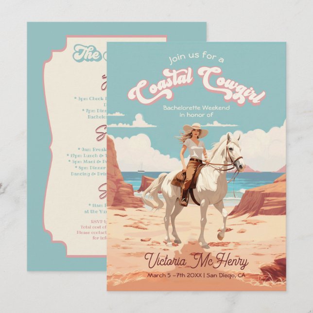 Coastal Cowgirl Horse Bachelorette Party Invitation (Front/Back)