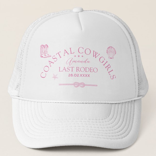 Coastal Cowgirl Nautical Western Bachelorette Trucker Hat (Front)
