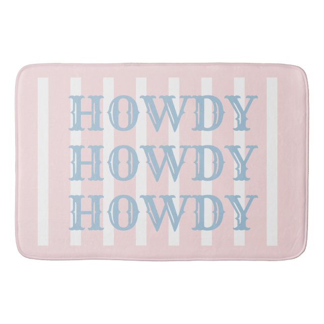 Coastal Cowgirl Pink Stripes Howdy Bath Mat (Front)