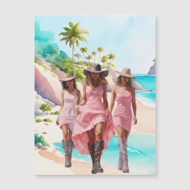 Coastal Cowgirl Pink Trio Tropical Island Magnet (Front)