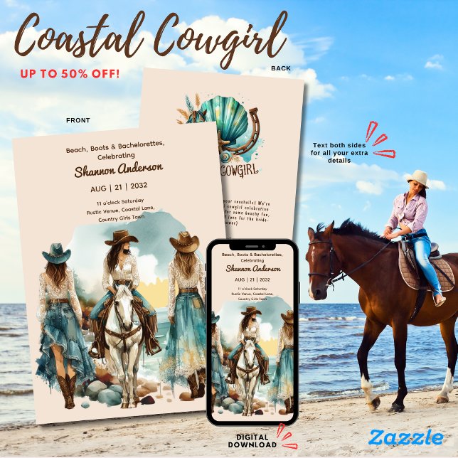 ⭐Coastal Cowgirl Rustic Rodeo Bride Party Horses Invitation (Creator Uploaded)
