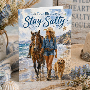 Coastal Cowgirl Stay Salty Happy Birthday Card