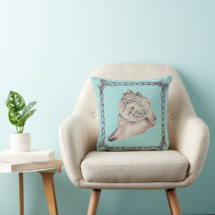 Coastal Cowgirl Style Turquoise Seashell Throw Pillow