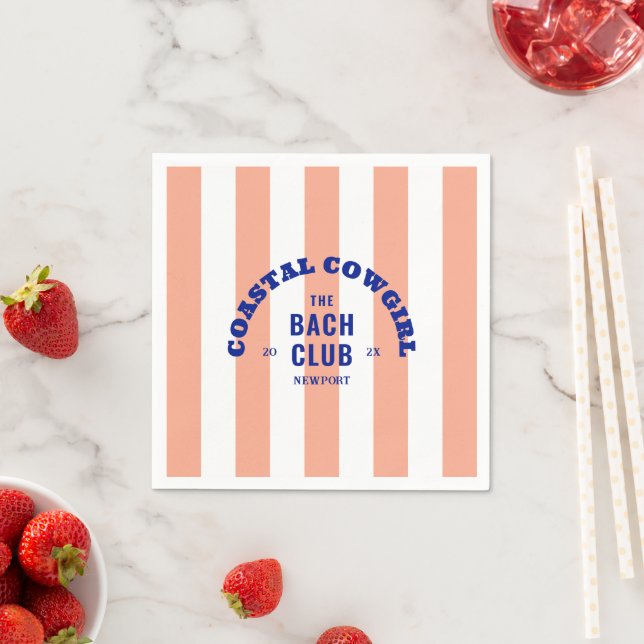 Coastal Cowgirl The Bach Club Pink Cabana Stripe Napkin (Insitu)