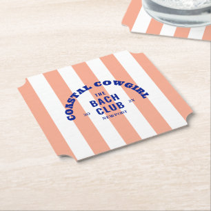 Coastal Cowgirl The Bach Club Pink Cabana Stripe Paper Coaster