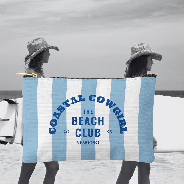 Coastal Cowgirl The Beach Club Blue Cabana Stripe Accessory Pouch (Creator Uploaded)