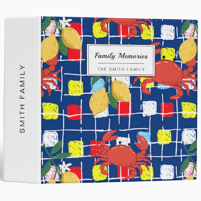 Coastal Crab and Lemon Pattern Binder (Front/Spine)