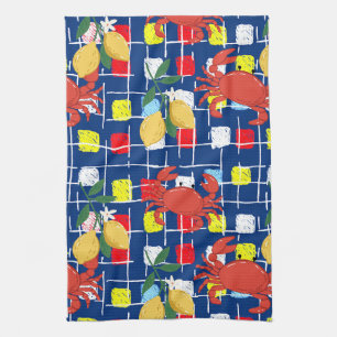 Coastal Crab and Lemon Pattern Kitchen Towel