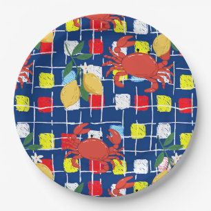 Coastal Crab and Lemon Pattern Paper Plate