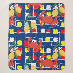 Coastal Crab and Lemon Pattern Sherpa Blanket