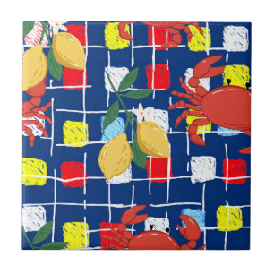 Coastal Crab and Lemon Pattern Tile