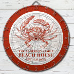 Coastal Crab Beach House Rustic Wood Family Name Dartboard<br><div class="desc">This dart board features a vintage red crab with your family name over a faux white washed wood background. Customize with your family name and established date to make this your own unique beach house ping pong paddles. Also available are corn hole set, beer pong table and golf accessories. Designed...</div>