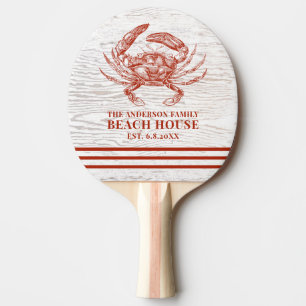 Coastal Crab Beach House Rustic Wood Family Name Ping Pong Paddle