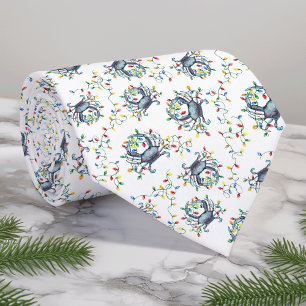 Coastal Crab Christmas Lights Monogram Tie