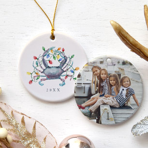 Coastal Crab Christmas Photo & Year Ceramic Ornament