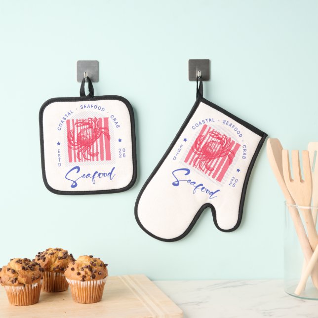 Coastal Crab Cloth Placemat Oven Mitt & Pot Holder Set (Insitu(Hanging))
