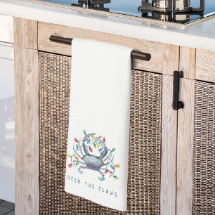 Coastal Crab “Deck the Claws” Holiday Kitchen Towel