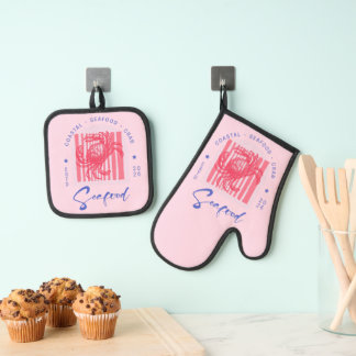Coastal Crab Pink Oven Mitt & Pot Holder Set