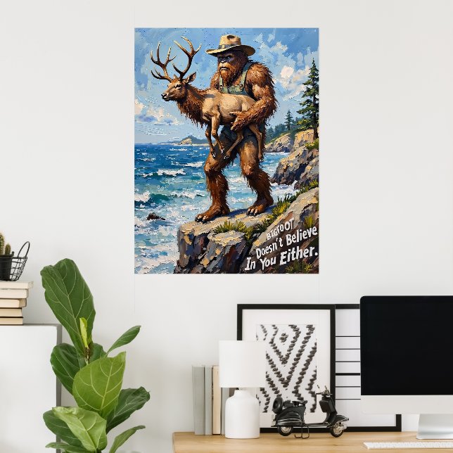 Coastal Curiosity: Bigfoot and the Elk Poster (Home Office)