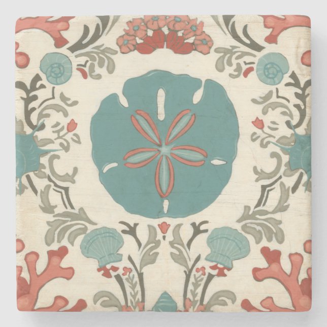 Coastal Damask I Stone Coaster (Front)