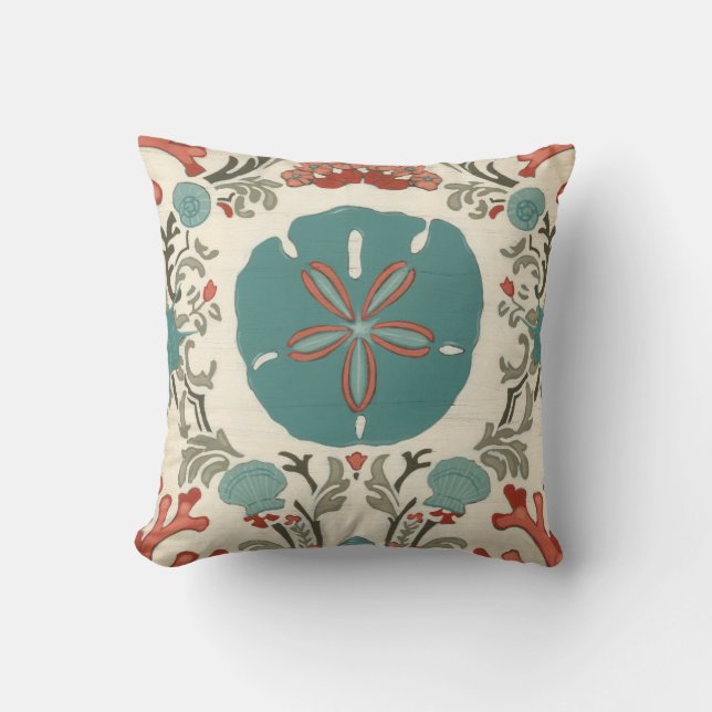 Coastal Damask I Throw Pillow (Front)