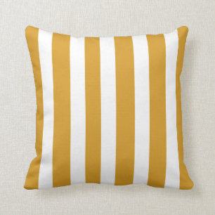 Coastal Dark Mustard Yellow White 2 Stripe Beach Throw Pillow