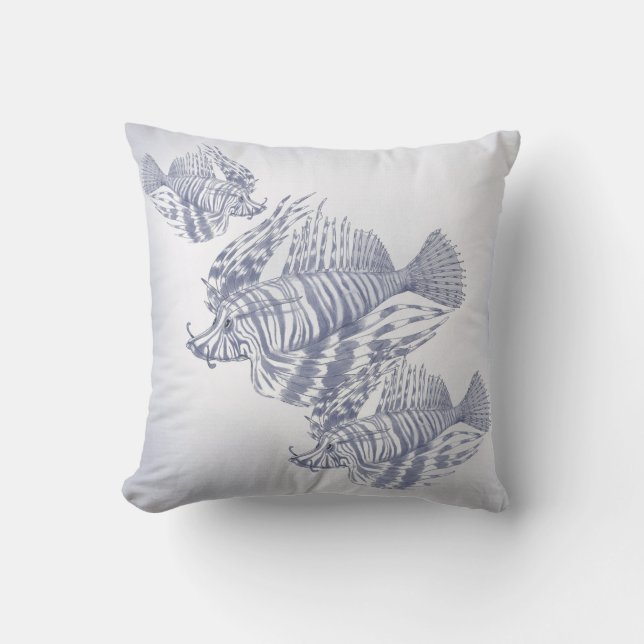 Coastal Decor  Blue fish Throw Pillow (Front)