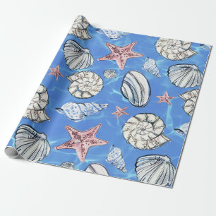 Coastal Decor Seashell Ocean Water  Wrapping Paper