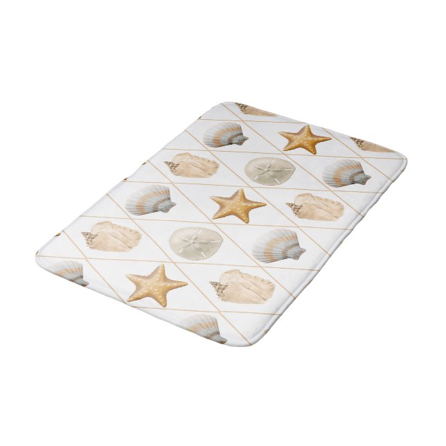 Coastal Decor Seashell Pattern Bath Mat (Angled)