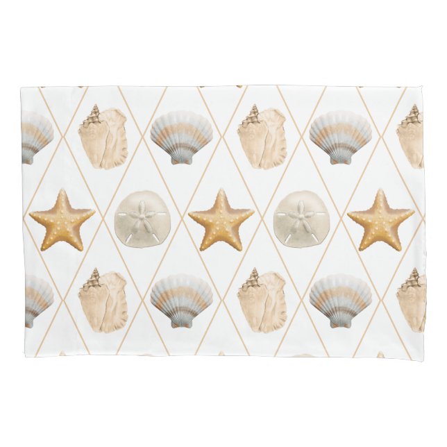 Coastal Decor Seashell Pattern Pillowcase (Front)