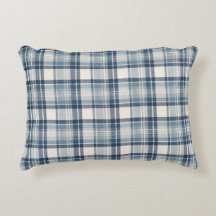 Coastal Denim Blue & Cream Tartan Plaid Accent Pillow
