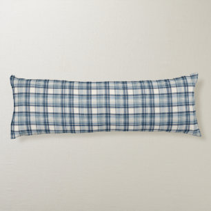 Coastal Denim Blue & Cream Tartan Plaid Body Pillow