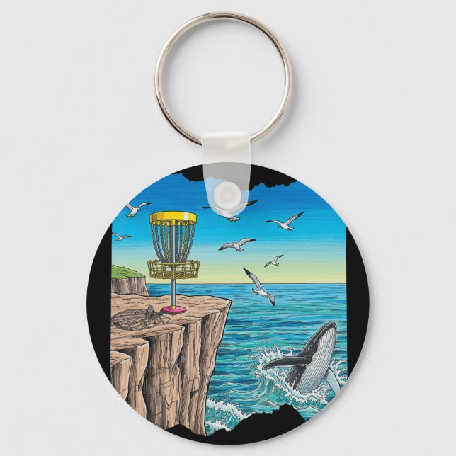 Coastal Disc Golf - Ocean Cliff Sket View Tee  Keychain (Front)