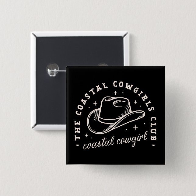 Coastal disco cosmic cowgirls black aesthetic 2 inch square button (Front & Back)