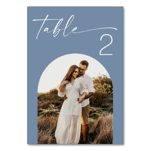 Coastal Dusty Blue Wedding Modern Seaside Photo Table Number